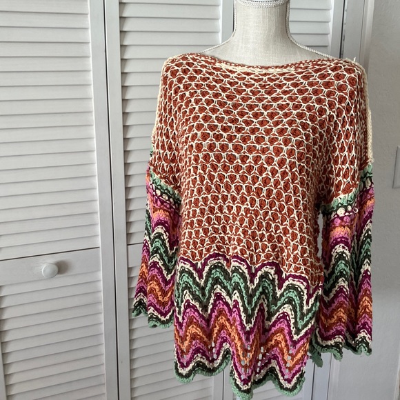 Free People Heatwave Pullover Sweater XS multi color large knit cotton blend - Picture 3 of 10